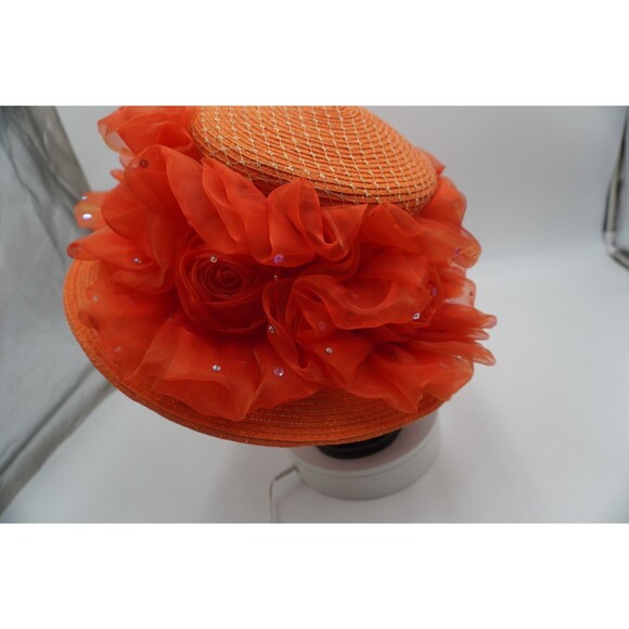 Whittall & Shon Designer Hat Orange Floral & Sequin Church Derby Tea party main image 7